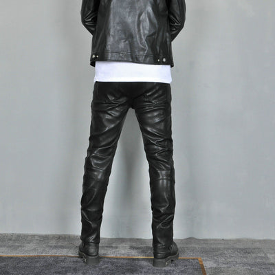 Motorcycle Fleece-Lined Leather Pants With Extended Protective Gear