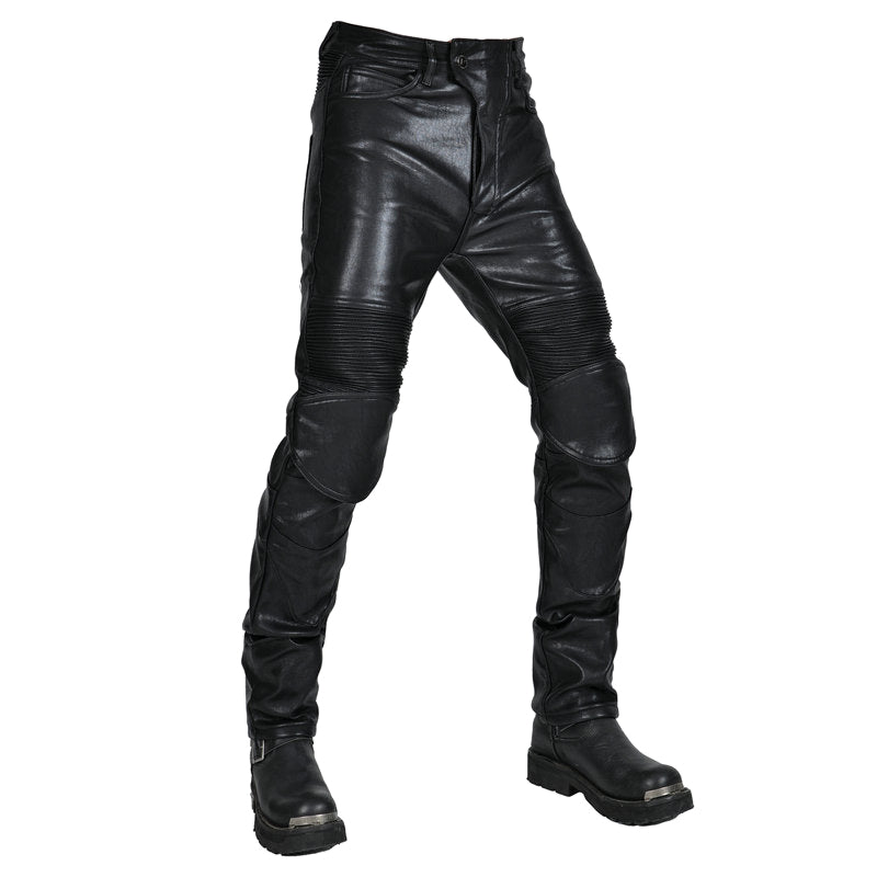 Motorcycle Fleece-Lined Leather Pants With Extended Protective Gear