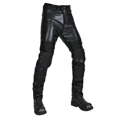 Motorcycle Fleece-Lined Leather Pants With Extended Protective Gear