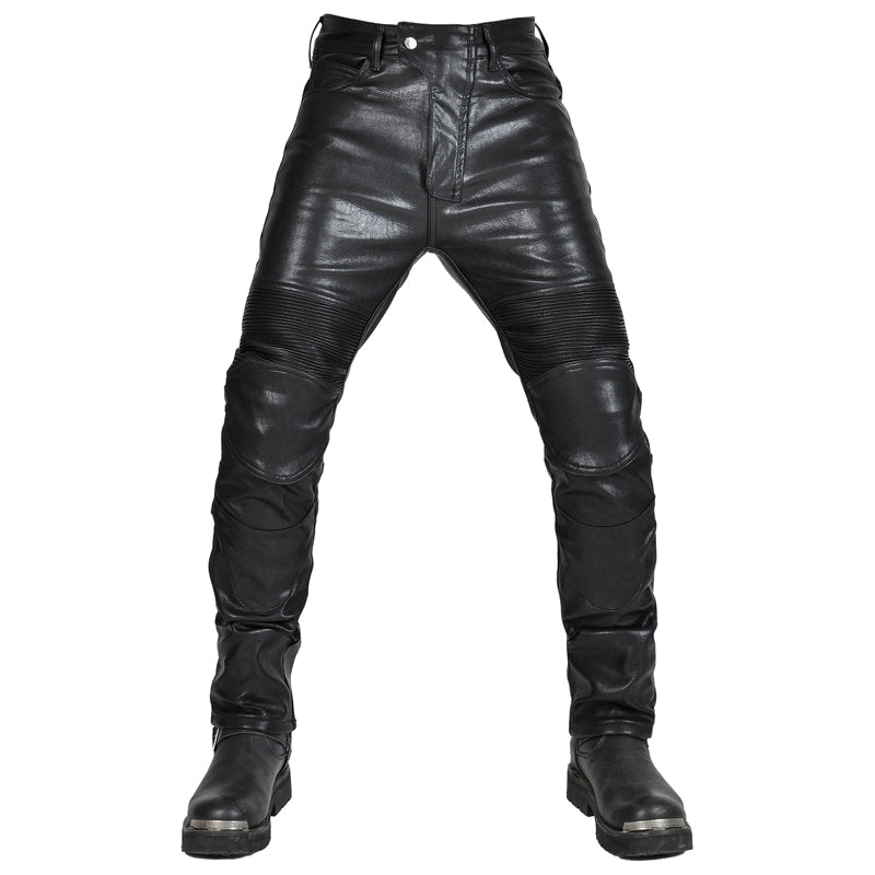 Motorcycle Fleece-Lined Leather Pants With Extended Protective Gear