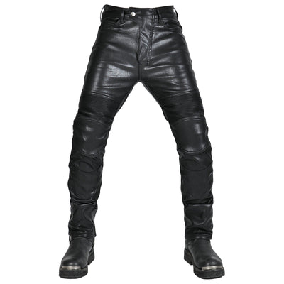 Motorcycle Fleece-Lined Leather Pants With Extended Protective Gear
