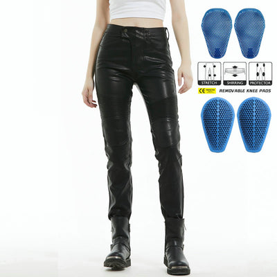 Winter Warm Windproof Women Fleece-Lined Leather Pants
