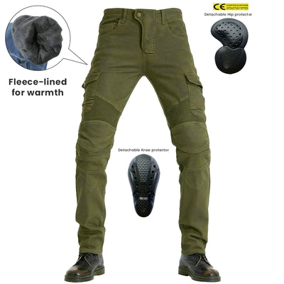 Winter Men's Fleece-Lined Motorcycle Cargo Pants