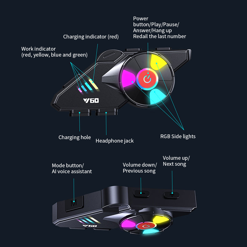 Multifunktionales Bluetooth-Headset für Motorradhelme 