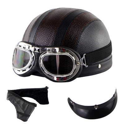 Retro-Halbhelm für Motorradfahrer mit Schutzbrille
